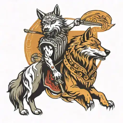 Warrior And A Wolf Howling