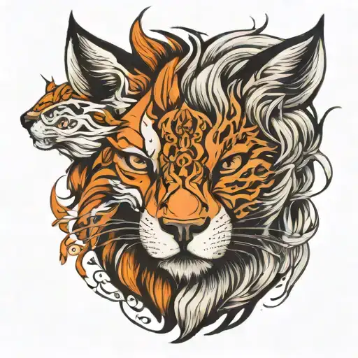 Fox And Lion Split Face