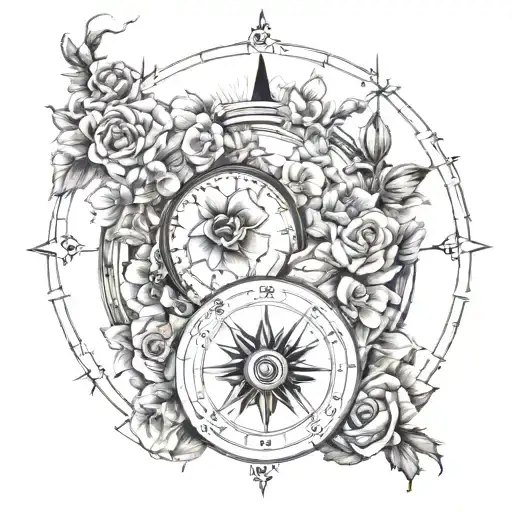 Put All Birth Flowers In The Background Of A Compass That Has A Texas Bearing For A Full Sleeve