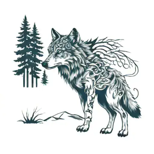 Wolf And Trees Background Looking