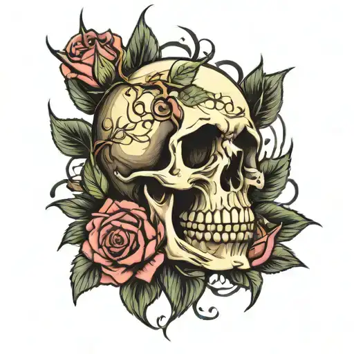 Skull And Roses With Thorns