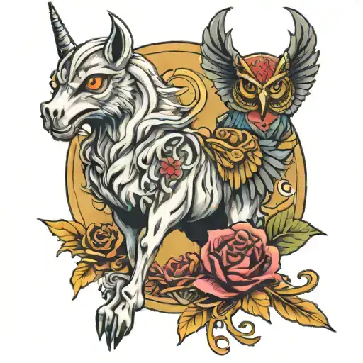 Rampant Unicorn And Owl