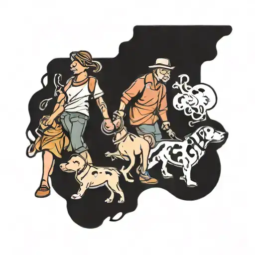 Father Mother Son Daughter And Dog Walking Backside