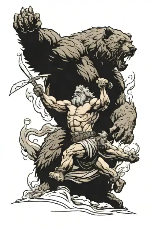 Zeus God Fighting Giant Bear