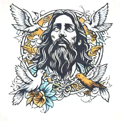Son Of God With Birds Flying Away