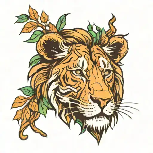 Lions Head Made Of Tree Roots