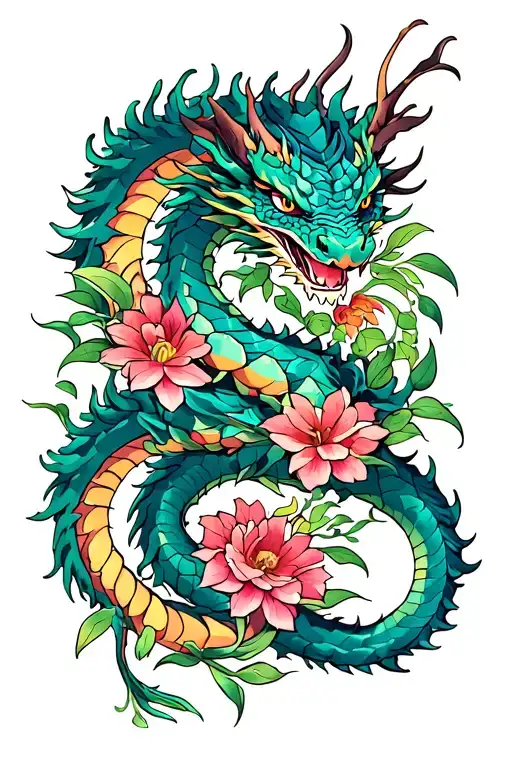 Flowers With A Dragon Wrapped