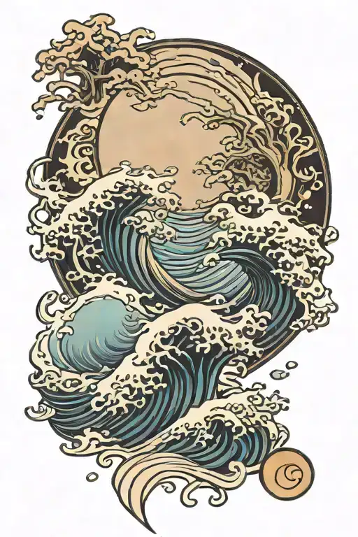 Japanese Waves Under The Moon