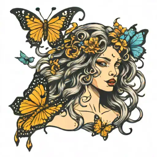 Medusa Tattoo With Butterflies