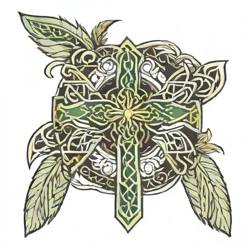 Celtic Cross With Choctaw Feathers Hanging