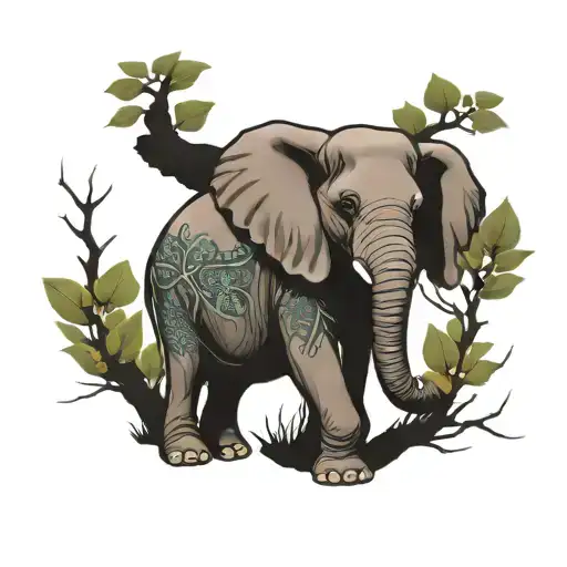 Elephant With Tree Branch