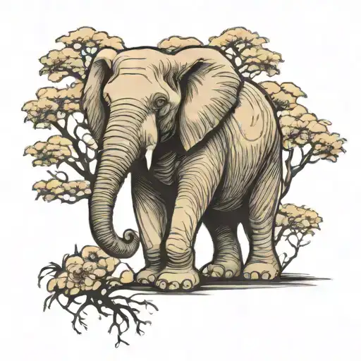 Elephant With The Tree
