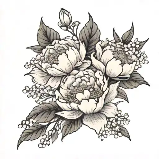 3 Peony's With A Lily Of The Valley