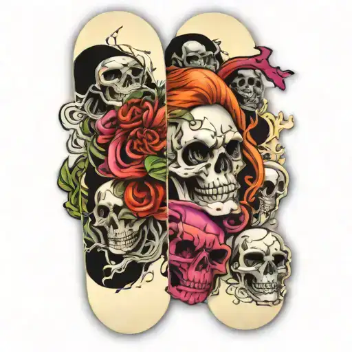 Skateboard Deck Made Of Skulls With Sexy Demon Slayer Chick