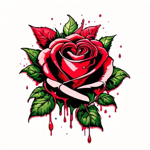 Bleeding Rose With Heart In The Middle