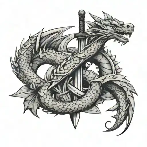 Dragon And Sword Wrapped Together Symbolizing Strength