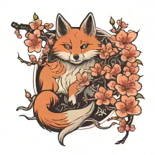 Cherry Blossom Tree And Kitsune