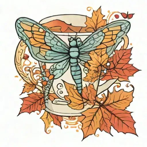Gilmore Girls Lukes Coffee Cup Dragonfly Autumn Leaves