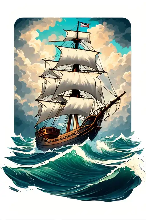 Nautical Ship Sailing Through Stormy Seas