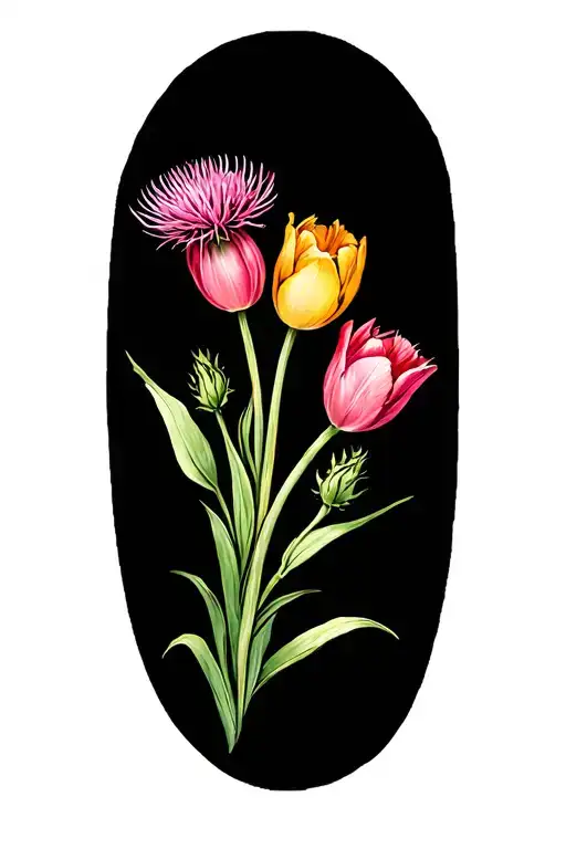 Scottish Thistles Entwined With Dutch Tulips