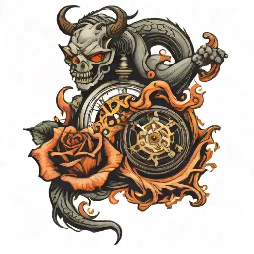 Demon Stealing Time Pocket Watch Mechanism Intertwined