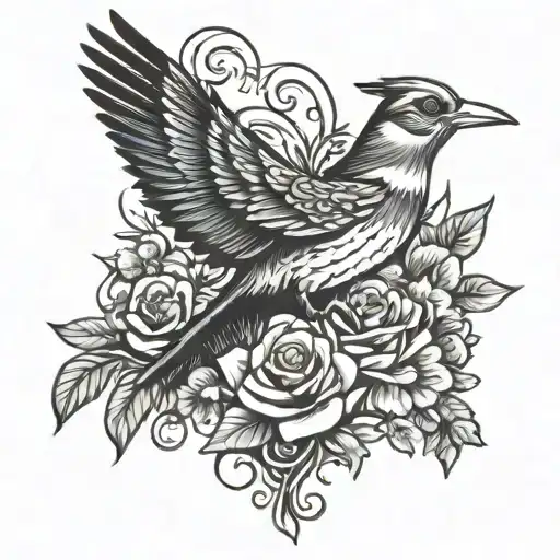 Hamming Bird With Flowers And Birthday Years