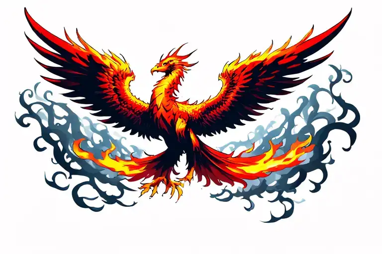 Red Fiery Phoenix Wings Spread Wide