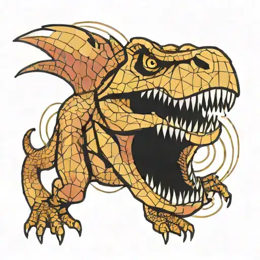 Trex 90S 80S Cartoon Synth Wave Retro 2D Geometric Sequence