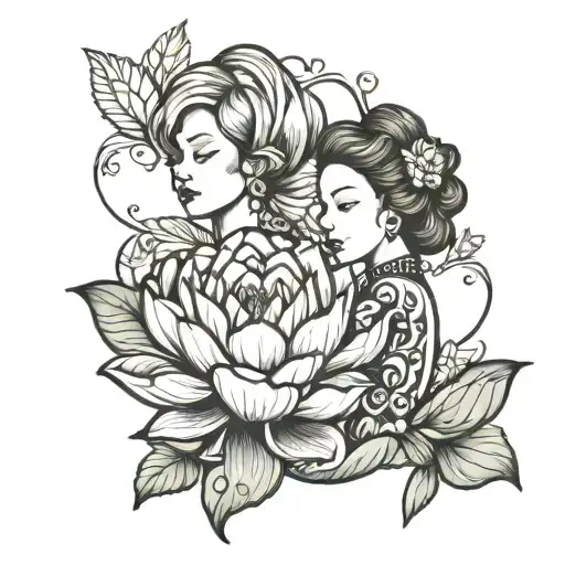 Mother Daughter With Lotus Flower