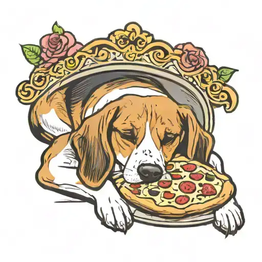 A Beagle Dog With Short Hair Wearing A Tiara Sleeping Peacefully Dreaming Of A Pizza Slice