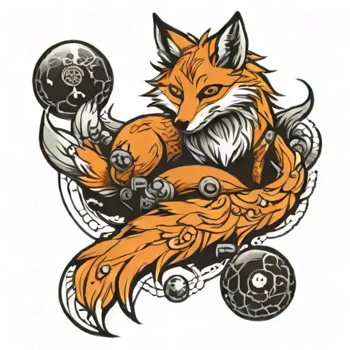 9 Tailed Fox With Moon Phases