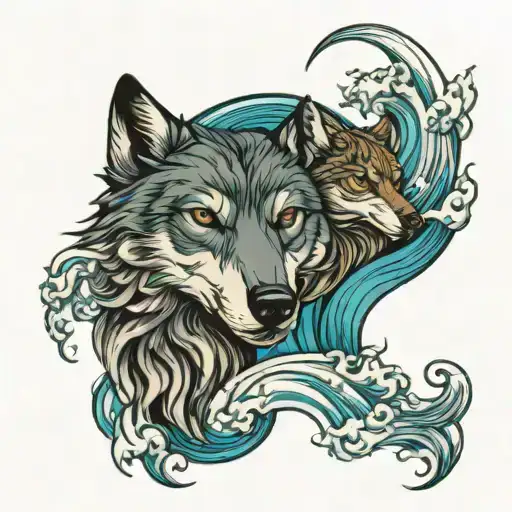 Yin Yang Wolf Ocean Waves