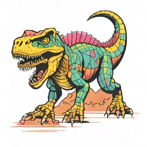 Trex Dinosaurus 90S 80S Cartoon Synth Wave Retro 2D Geometric Sequence