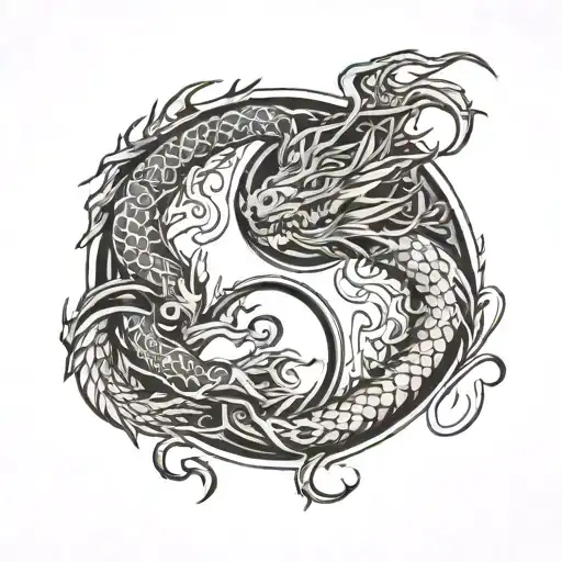 Yin And Yang Dragon Intertwined