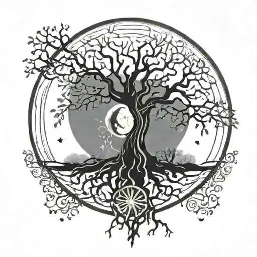 Moon Goddess Tree Of Life With Roots Reaching Deep