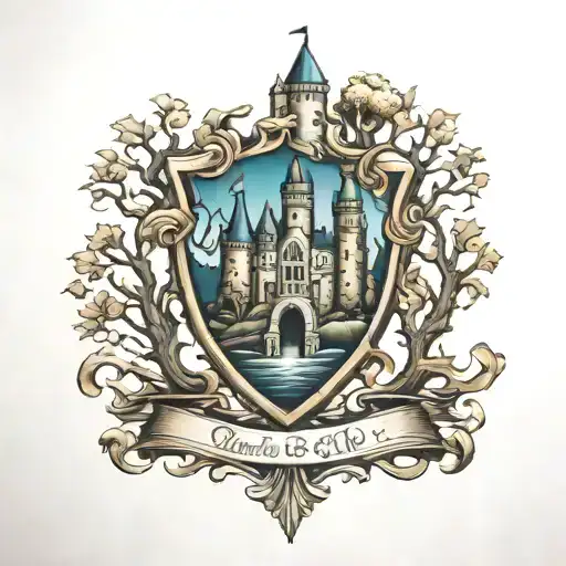 3D Castle And Tree Family Crest