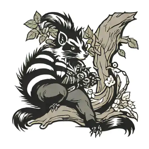 Punk Anarchist Image Style Full Body Skunk With A Tree