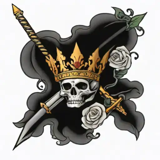 Woman's English Crown And Sword With Vines And Flowers