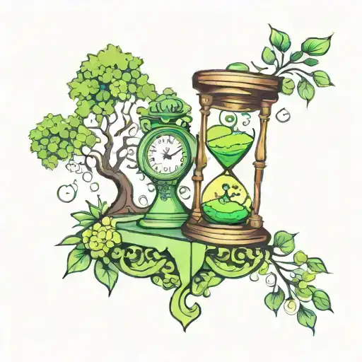 An Hourglass With The Tree Of Life On Top Pouring Over A Light Green Casket At The Bottom