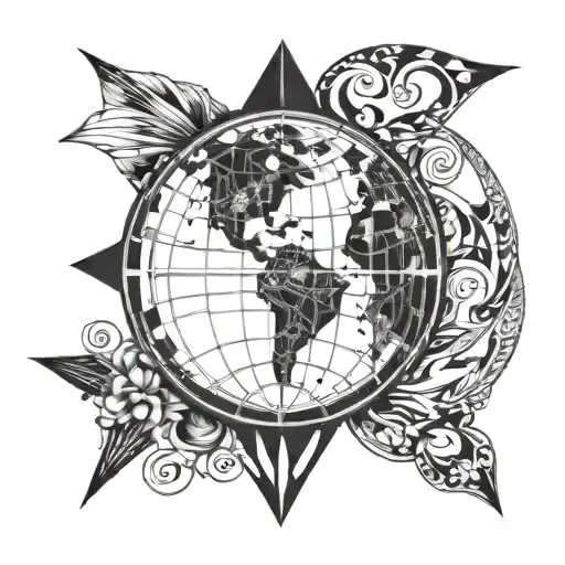 Globe Black And White With Geometric Design Incorporating