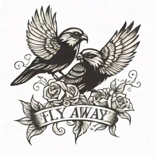 2 Birds Looking At Eachother With Quote That Says Fly Away