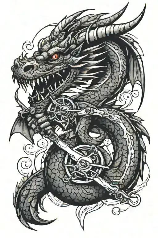 Dragon Wrapped Around A Weapon