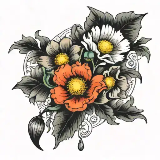 Poppy And Daisy Flowers Hugging