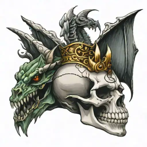 Dragon And Skull With Crown