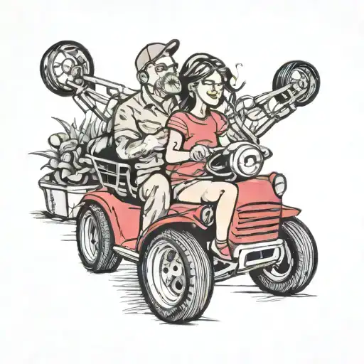 Daughter Sitting On Dads Lap Riding Lawn Mower