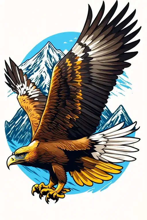 Golden Eagle Flying With Mountain Background