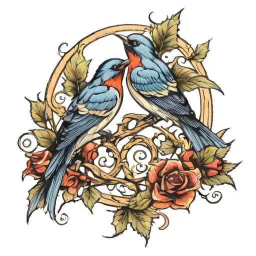 2 Swallow Birds On A Thorny Vine