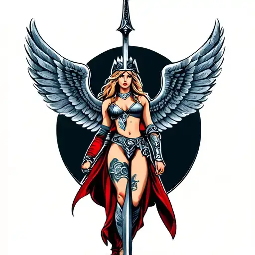 Valkyrie With Large Wings Welding Spear