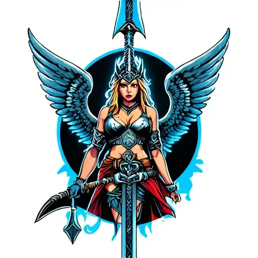 Valkyrie With Large Wings Welding Spear