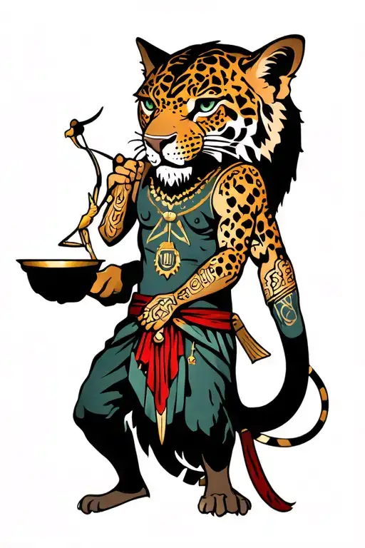 Jaguar Warrior Holding A Balance Scale